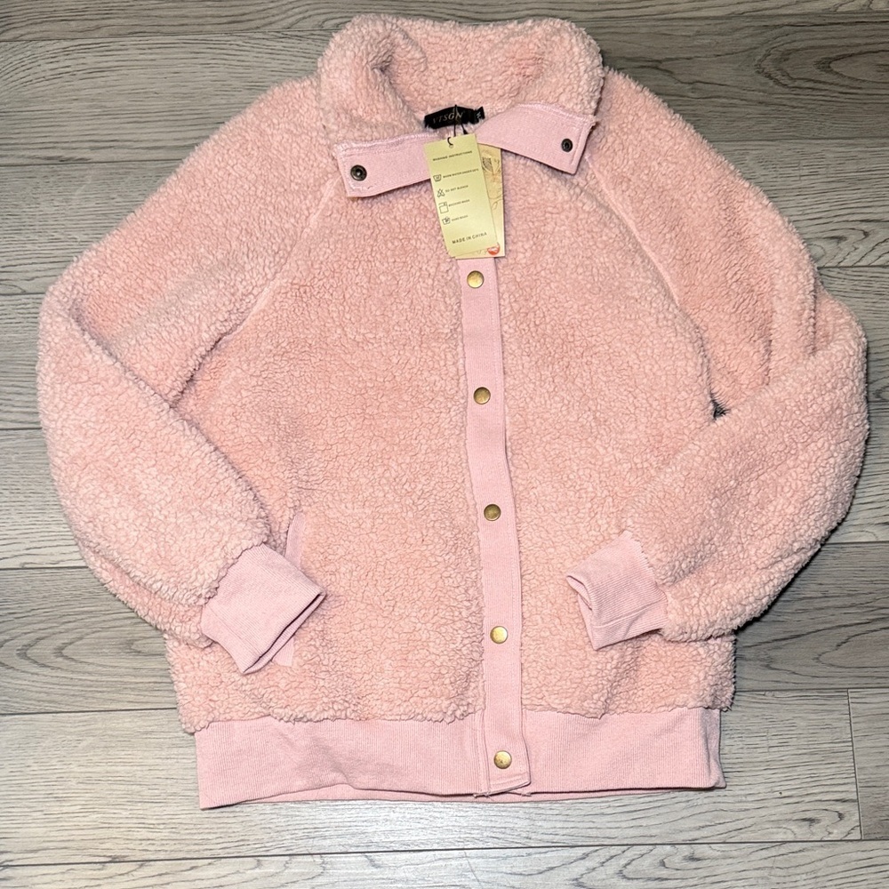 NEW! Women's Pink Fluffy Fleece Sherpa Jacket Medium
